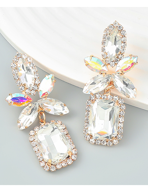 Fashion White Alloy Set Square Diamond Geometric Stud Earrings