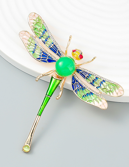 Fashion Green Alloy Drip Oil Dragonfly Brooch