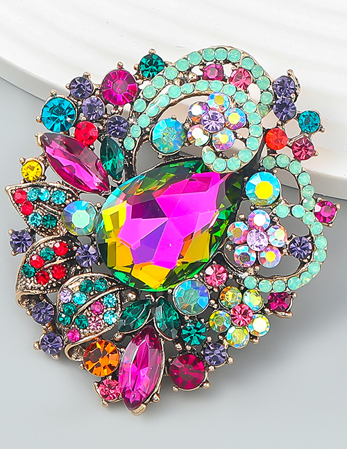 Fashion Color Alloy Diamond Floral Brooch