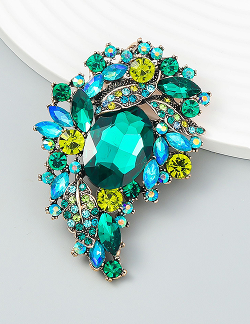 Fashion Green Alloy Diamond Floral Brooch