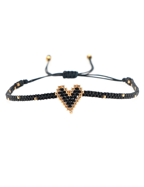Fashion Black Rice Bead Braided Heart Bracelet