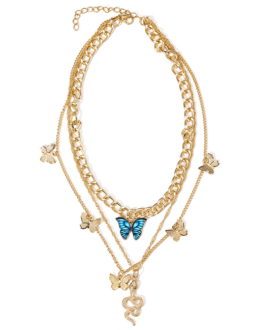 Fashion Silver Alloy Snake Butterfly Layered Necklace