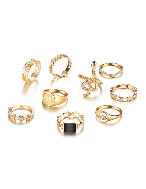 Fashion Gold Alloy Diamond Geometric Snake Ring Set