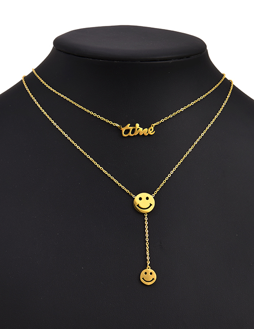 Fashion Gold Alloy Letters Smiley Double Necklace