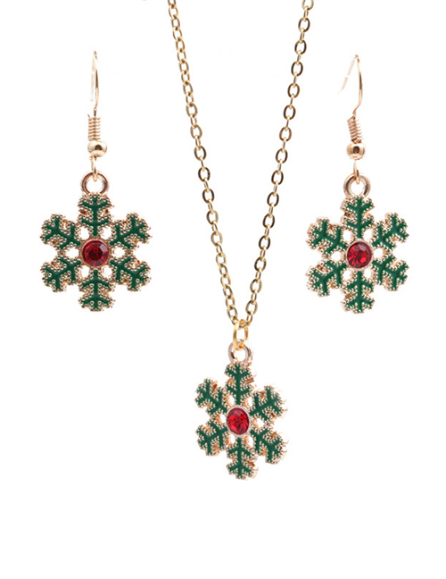 Fashion Christmas Snowflake Earrings Necklace Set Alloy Christmas Snowflake Necklace And Earring Set