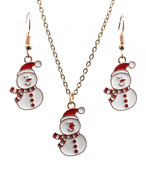 Fashion Christmas Snowman Earrings Necklace Set Alloy Christmas Snowman Earrings Necklace Set