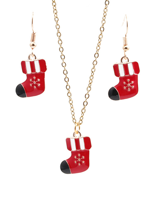 Fashion Christmas Stocking Earrings Necklace Set Alloy Diamond Christmas Socks Necklace Earring Set