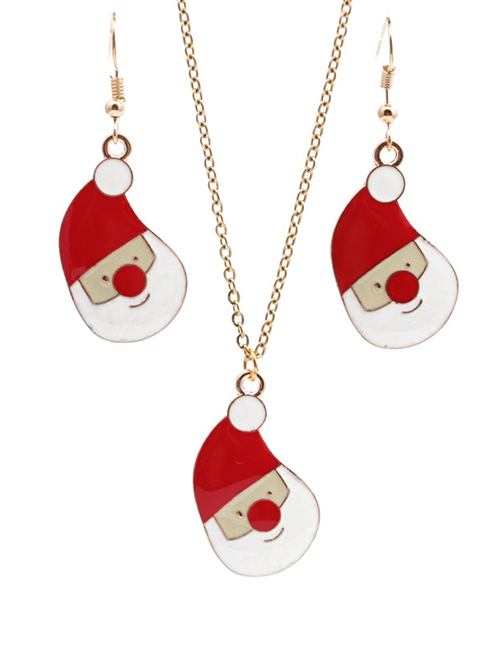 Fashion Christmas Hat Snowman Earrings Necklace Set Alloy Painted Oil Christmas Snowman Necklace And Earrings Set