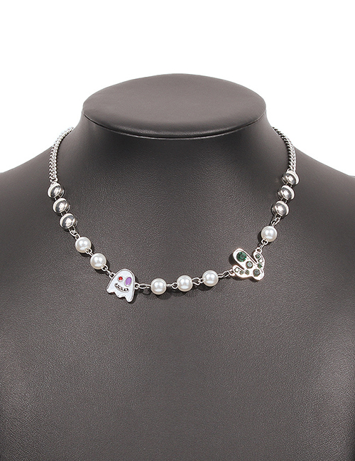Fashion White K Halloween Alloy Pearl Ghost Necklace