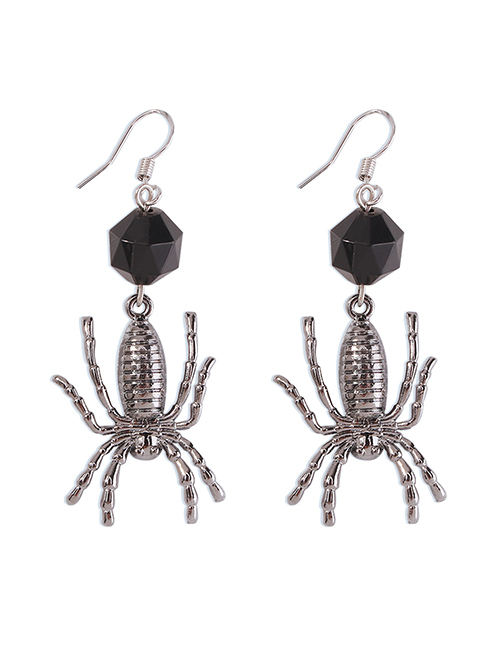 Fashion Gun Black Alloy Spider Polygonal Diamond Earrings