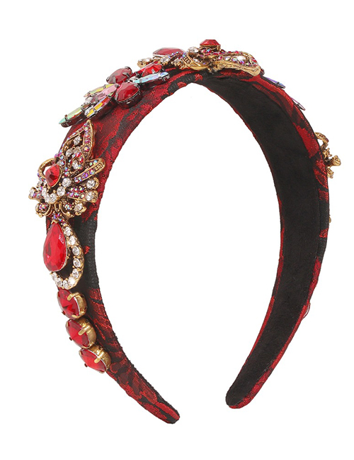 Fashion Red Embroidered Colored Diamond Geometric Headband