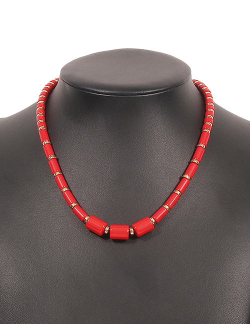 Fashion Red Geometric Resin Bamboo Necklace