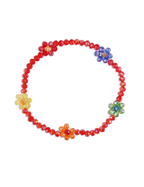 Fashion Red Imitation Crystal Beaded Flower Braided Bracelet