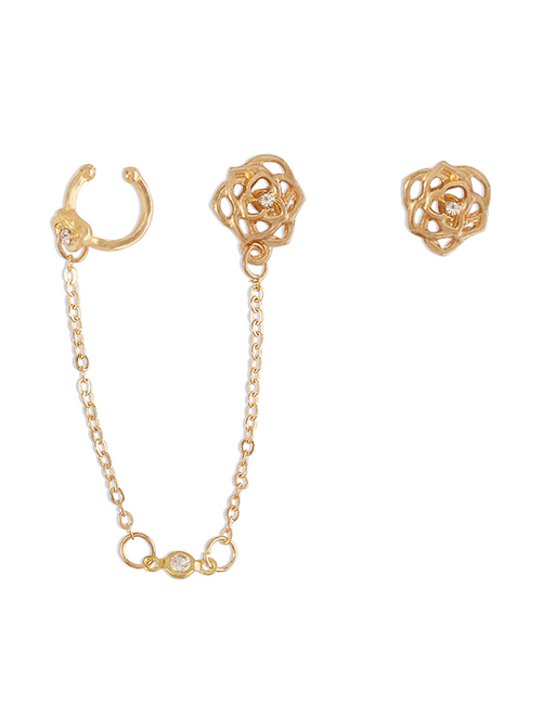 Fashion Gold Color Alloy Hollow Flower Asymmetrical Earrings