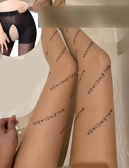 Fashion B Letter Skin Color-open Crotch Double-sided Open Crotch Seamless Letter Stockings