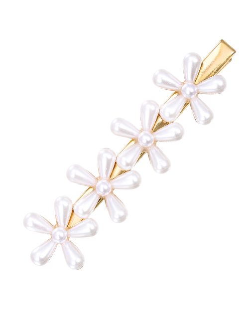 Fashion Gold Alloy Pearl Flower Duckbill Hairpin