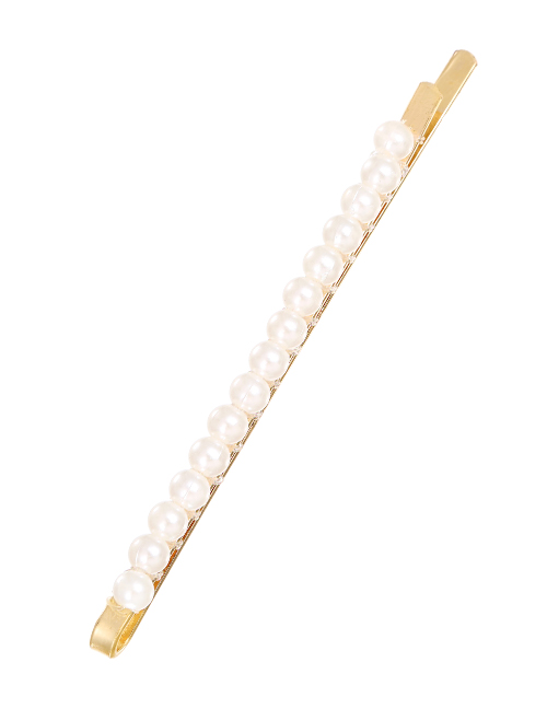 Fashion Gold Alloy Pearl One Word Hairpin