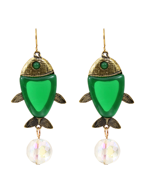Fashion Green Alloy Resin Fish Earrings
