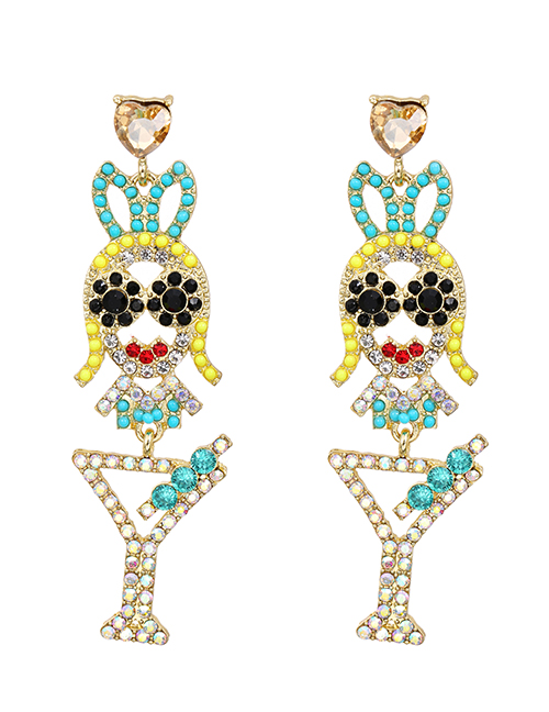 Fashion Gold Alloy Diamond-studded Portrait Drink Cup Earrings