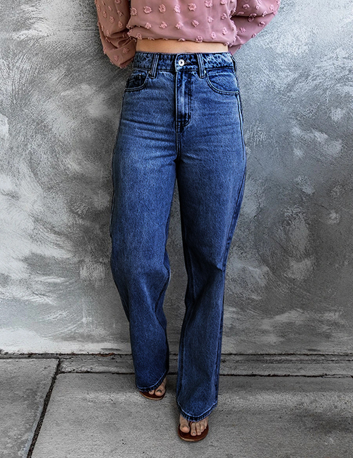 Fashion Dark Blue High-rise Denim Wide-leg Trousers