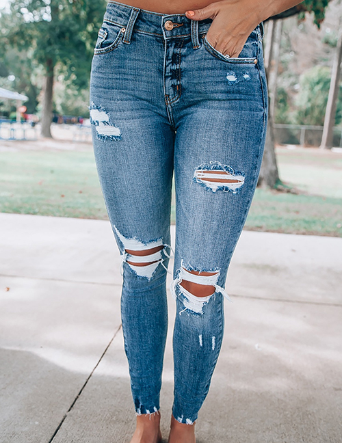 Fashion Blue High-rise Ripped Jeans