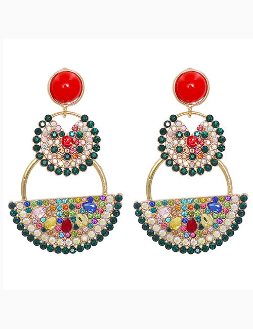 Fashion Color Alloy Diamond-studded Watermelon Fruit Stud Earrings