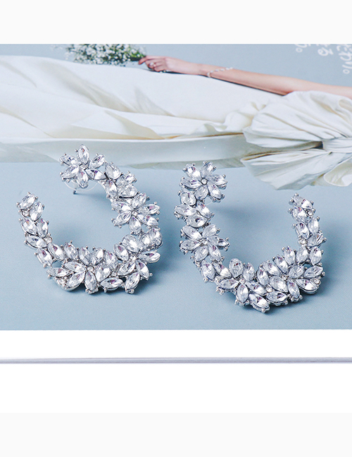 Fashion White Alloy Diamond C-shaped Earrings