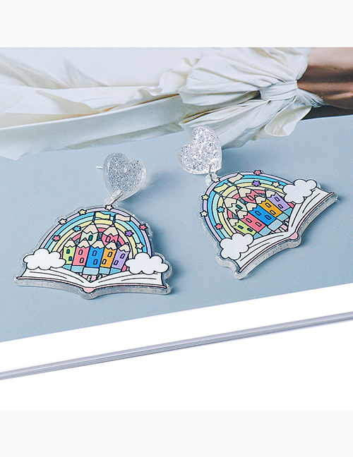 Fashion Silver Color Acrylic Sheet Rainbow Pencil Book Earrings