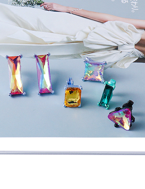Fashion Color Alloy Geometric Diamond Earring Set