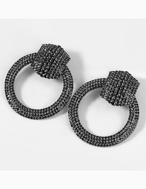 Fashion Black Alloy Inlaid Round Earrings With Diamonds