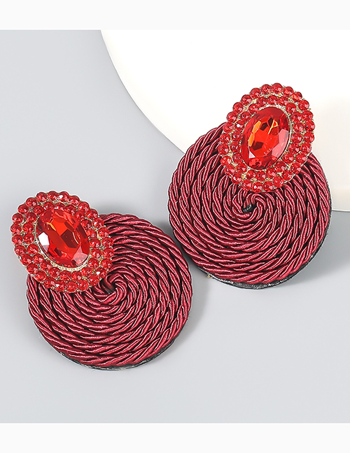 Fashion Red Geometric Oval Diamond Elastic Wire Braided Round Earrings