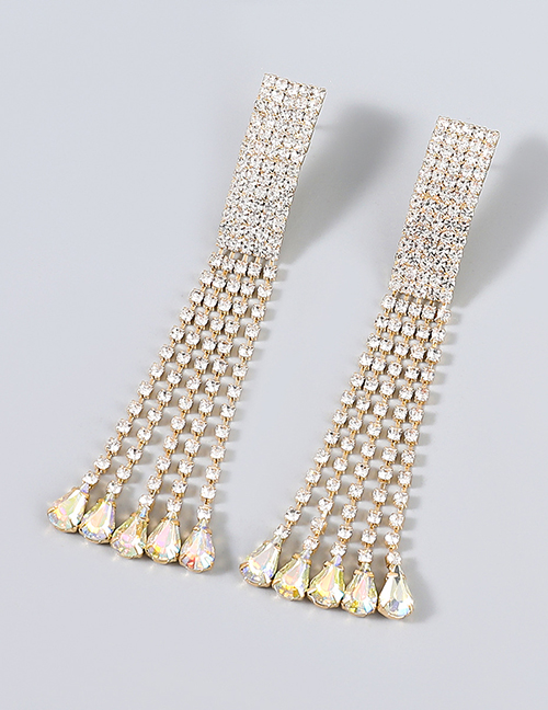 Fashion Ab Color Alloy Diamond Tassel Earrings