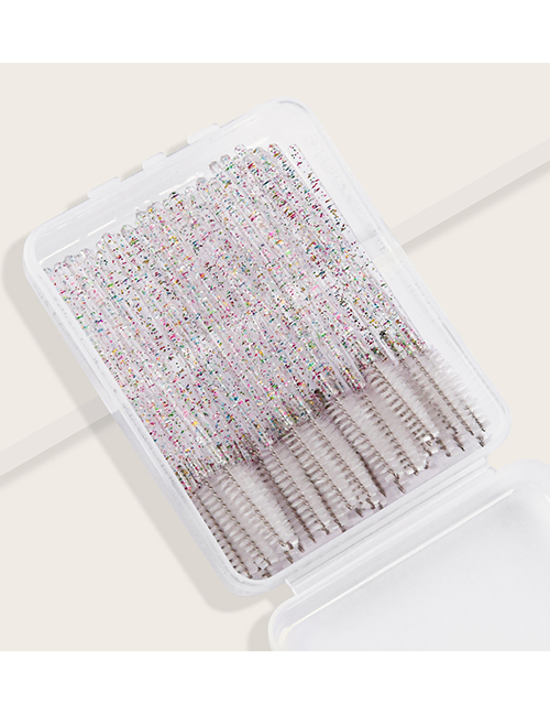 Fashion White 50 White Disposable Eyelash Brushes With Colorful Handle + Plastic Box Hardcover