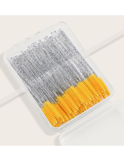 Fashion Yellow 50 Yellow Disposable Eyelash Brushes With Colorful Handle + Plastic Box Hardcover