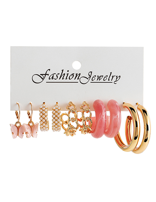 Fashion 1# Alloy Butterfly Pearl Geometric Earrings Set
