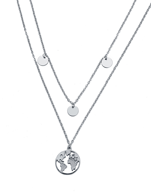 Fashion Silver Alloy Earth Medal Double Layer Necklace