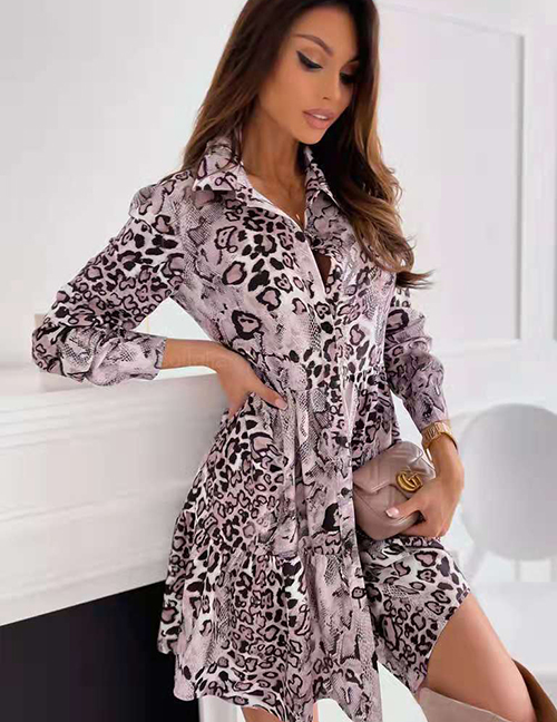 Fashion Snakeskin Flower Leopard Print Shirt Dress