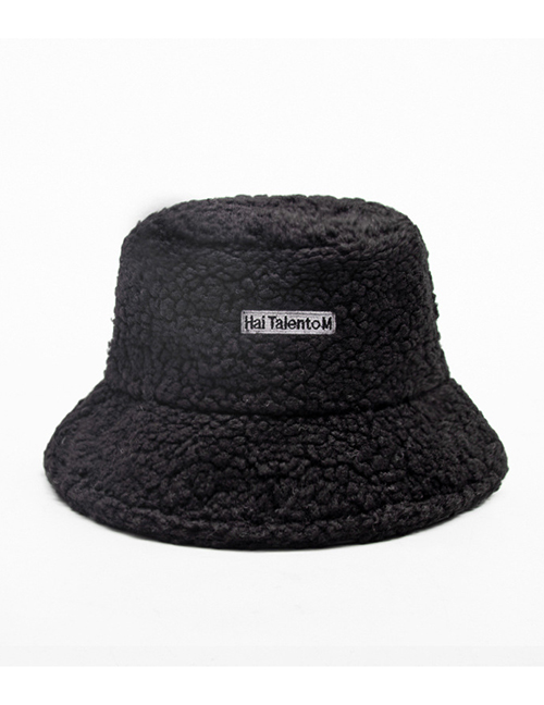 Fashion E-217hai Labeled Embroidered Lamb Velvet Basin Hat-black Lamb Wool Letter Patch Fisherman Hat