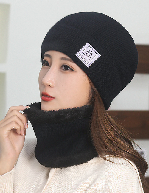 Fashion Black M Standard Cap Letter Appliqué Wool Knitted Beanie