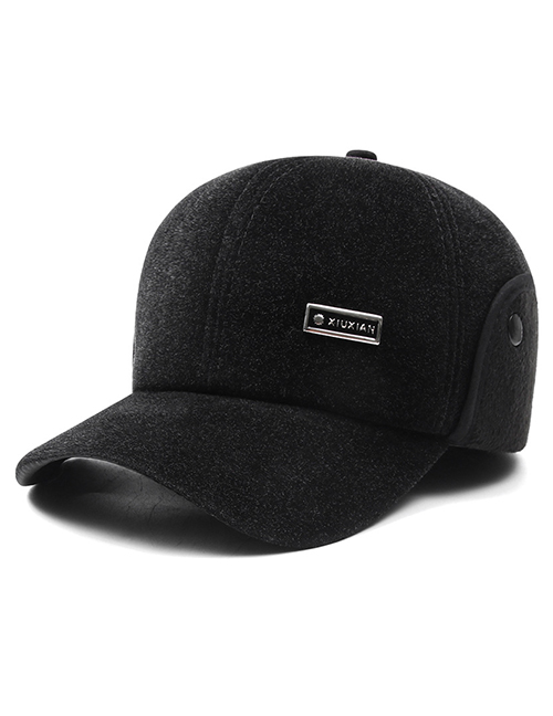 Fashion 115-x Standard Black Ear Protectors-black Woolen Labeled Baseball Cap