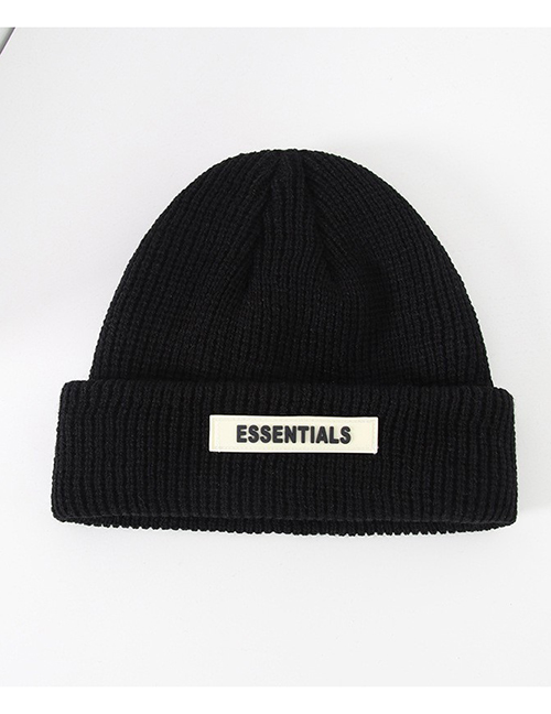 Fashion A-145 Black Leather Label Knitted Hat Letter Label Woolen Knit Beanie