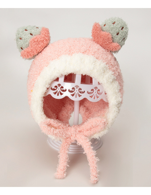 Fashion Pink Coral Fleece Cartoon Baby Ear Cap
