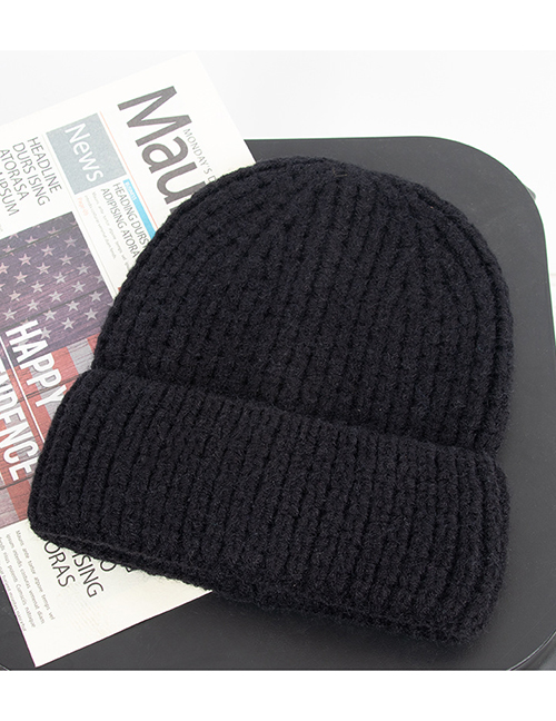 Fashion Black Woolen Knit Hat Pullover Cap