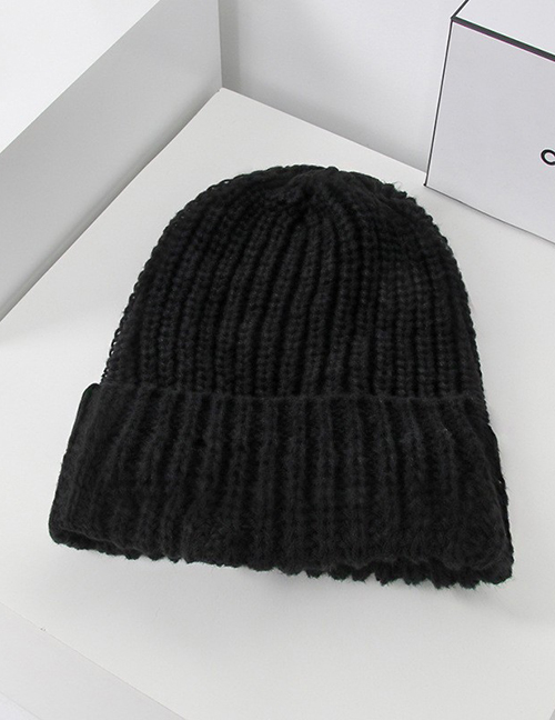Fashion Black Woolen Knitted Pile Hat