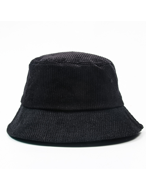 Fashion Black Solid Color Corduroy Fisherman Hat