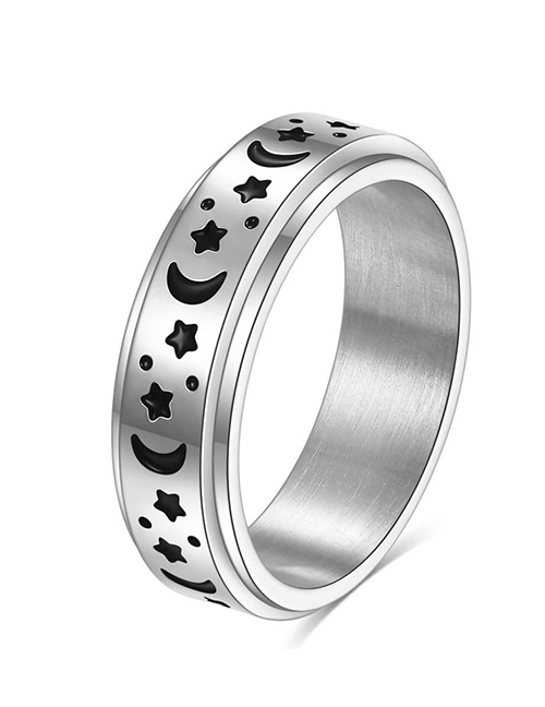 Fashion Steel Color Titanium Steel Rotatable Star And Moon Ring