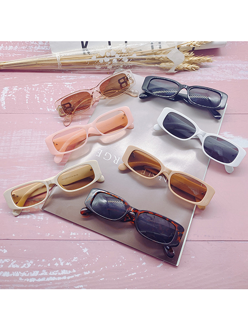 Fashion Khaki Solid Color Square Box Sunglasses