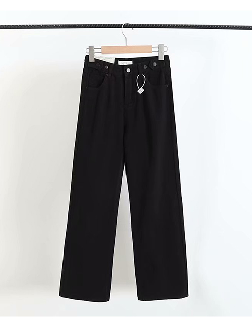 Fashion Black Straight Mopping Pants With Adjustable Waist Button ...