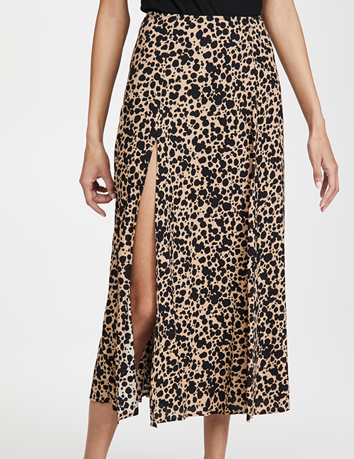 Fashion Brown Leopard Print Slit Skirt:Asujewelry.com