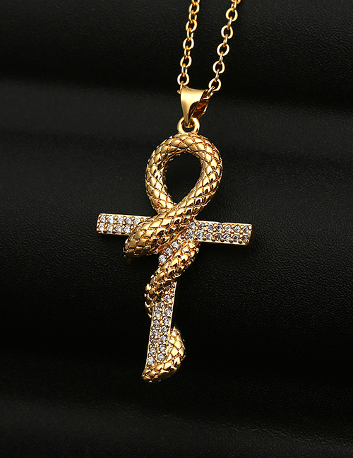 Fashion Golden Snake Cross Necklace:Asujewelry.com